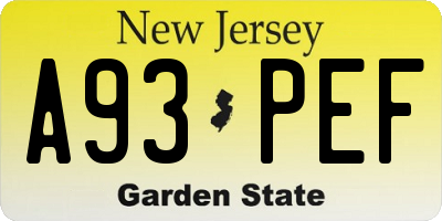 NJ license plate A93PEF