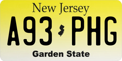 NJ license plate A93PHG