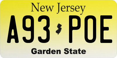 NJ license plate A93POE
