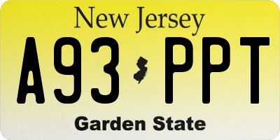 NJ license plate A93PPT