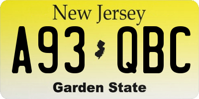NJ license plate A93QBC