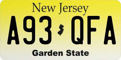 NJ license plate A93QFA