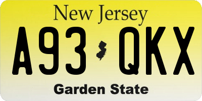 NJ license plate A93QKX