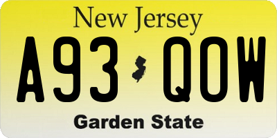 NJ license plate A93QOW