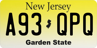 NJ license plate A93QPQ