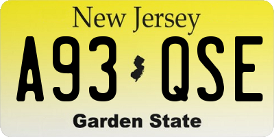 NJ license plate A93QSE