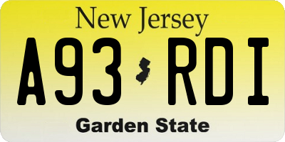 NJ license plate A93RDI