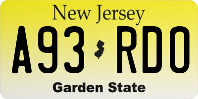 NJ license plate A93RDO