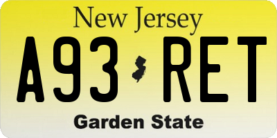 NJ license plate A93RET