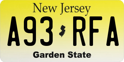 NJ license plate A93RFA