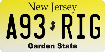 NJ license plate A93RIG