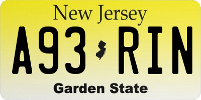 NJ license plate A93RIN