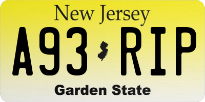 NJ license plate A93RIP