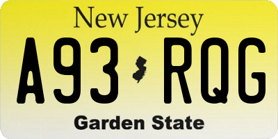 NJ license plate A93RQG