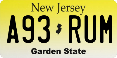 NJ license plate A93RUM