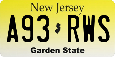 NJ license plate A93RWS