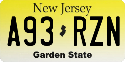 NJ license plate A93RZN