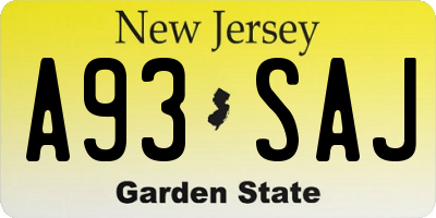 NJ license plate A93SAJ