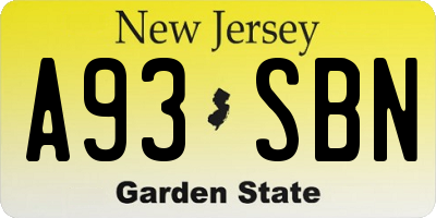 NJ license plate A93SBN
