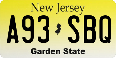 NJ license plate A93SBQ