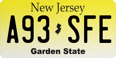 NJ license plate A93SFE