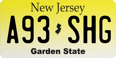 NJ license plate A93SHG