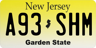 NJ license plate A93SHM