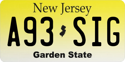 NJ license plate A93SIG
