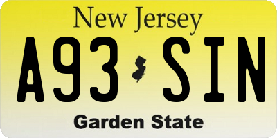 NJ license plate A93SIN