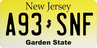 NJ license plate A93SNF