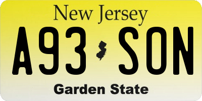 NJ license plate A93SON