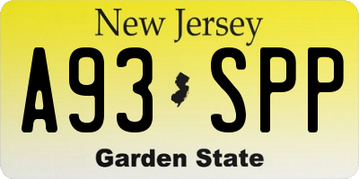 NJ license plate A93SPP
