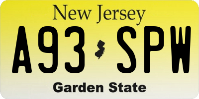 NJ license plate A93SPW