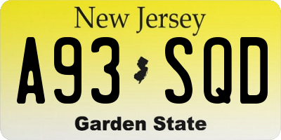 NJ license plate A93SQD