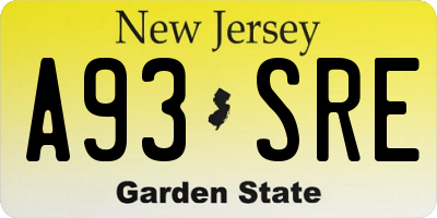 NJ license plate A93SRE