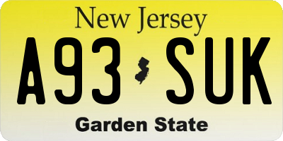 NJ license plate A93SUK