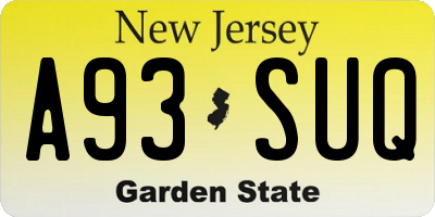 NJ license plate A93SUQ