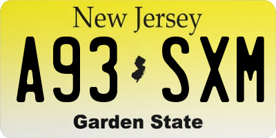 NJ license plate A93SXM