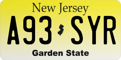 NJ license plate A93SYR