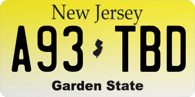 NJ license plate A93TBD