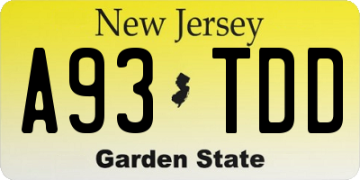 NJ license plate A93TDD