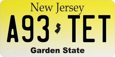 NJ license plate A93TET