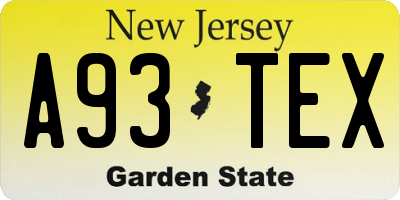 NJ license plate A93TEX