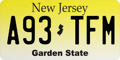 NJ license plate A93TFM