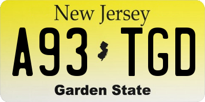 NJ license plate A93TGD