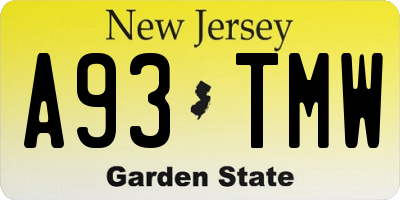 NJ license plate A93TMW