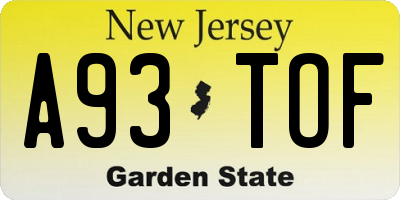 NJ license plate A93TOF