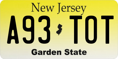 NJ license plate A93TOT