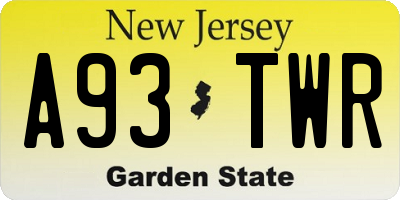 NJ license plate A93TWR