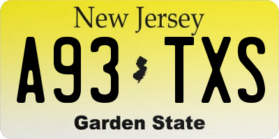 NJ license plate A93TXS